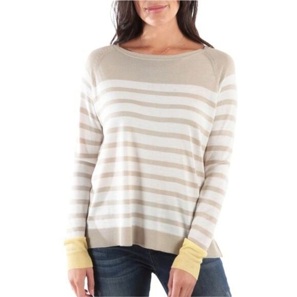 Kut From The Kloth Bianca Striped Sweater Sz L Women’s Knit Khaki White Yellow - Picture 1 of 10